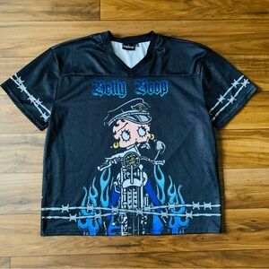 Betty Boop Motorcycle Mesh Jersey Size L Women’s Barbed Wire Flames